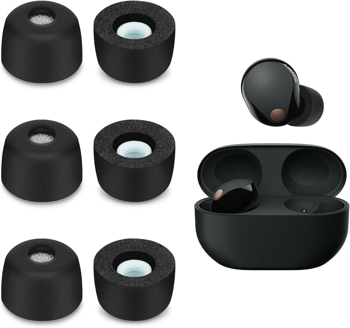 3 paar vervangende in-ear oordopjes compatibel met Sony WF-1000XM5, zwart (L)