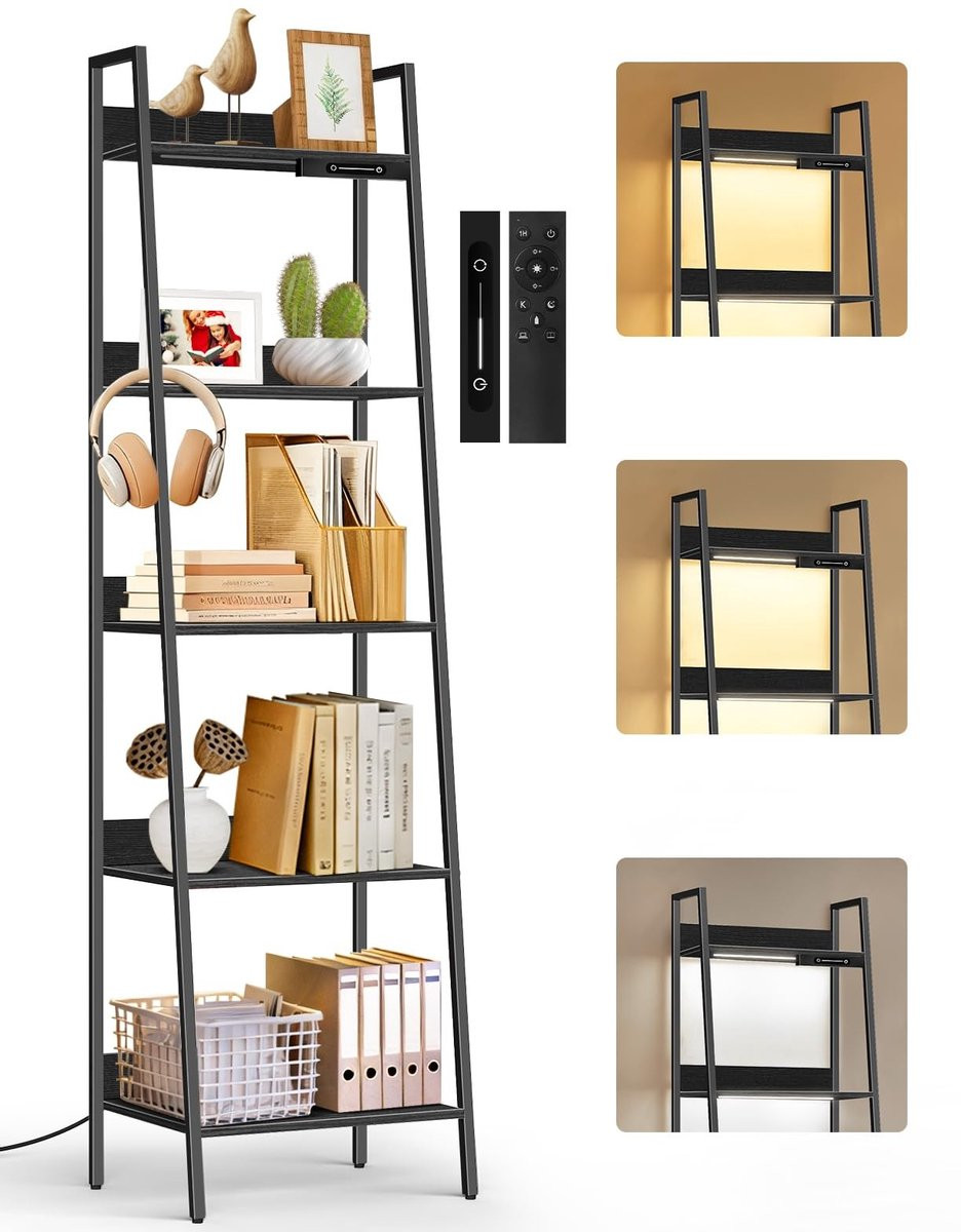 Merkloze ladder boekenkast met 5 niveaus en geïntegreerde LED-verlichting