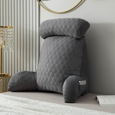 Healfit Counter Back Cushion For Sitting Up In Bed, Reading Pillow Standard Bed Pillow, Chair Arm Pillow With Pockets, Washable Cover back Pillow Grey