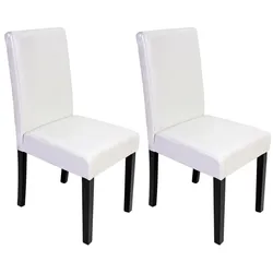 2er-Set Esszimmerstuhl Stuhl Küchenstuhl Littau ~ Leder, weiß, dunkle Beine