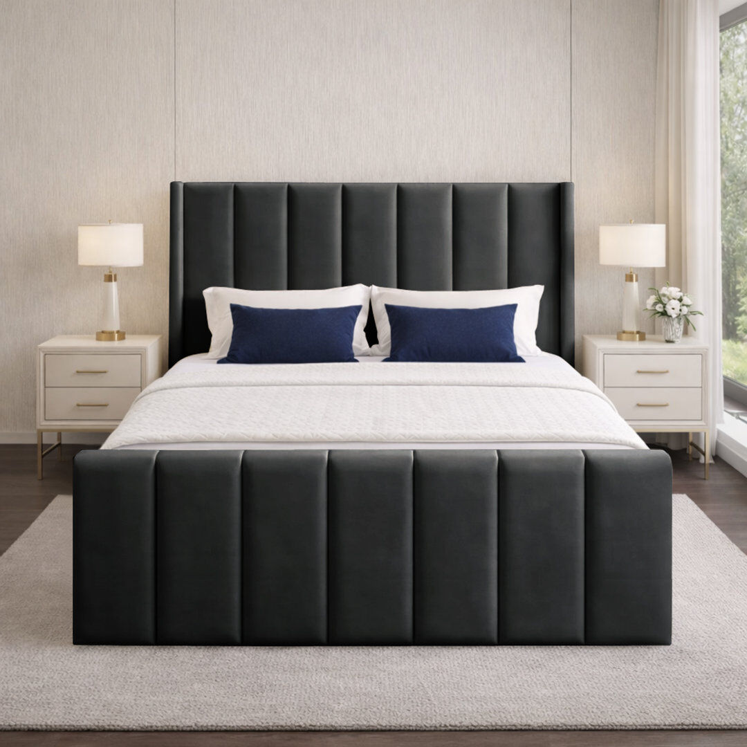 17 Stories Premium Wingback Storage Bed Frame Asphalt King (5')