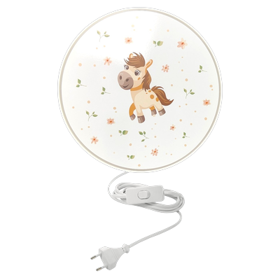 NIERMANN Wandleuchte "Kinderlampe mit Motiv "Pony Paula", Kinderzimmer", weiß (weiß, bunt), 1, Ø 25cm, 1 Stk., Leuchten, bruchsicheres Gehäuse, Schalter im Anschlusskabel, Made in Germany, Wandleuchte