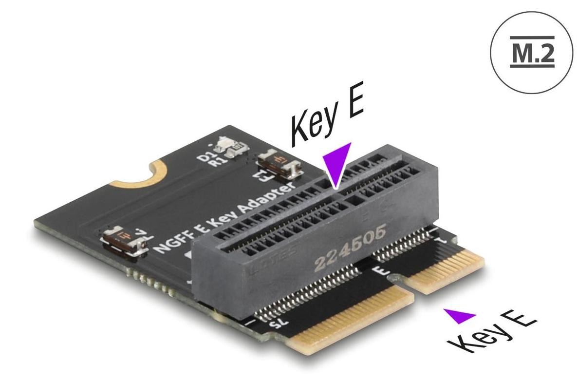 Delock Interfaceadapter M.2 Key E mannelijk naar M.2 Key E vrouwelijk 90 graden gekanteld