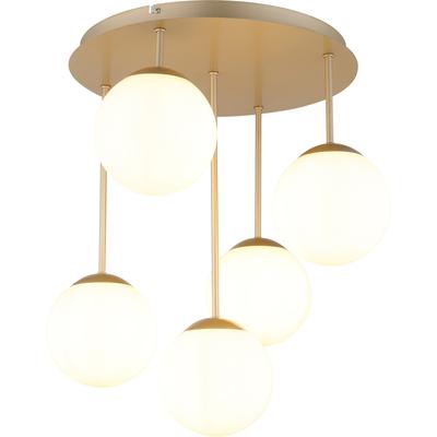 GLOBO LIGHTING Deckenleuchte "HARMON", gold (champagnerfarben matt), 5, Ø 15cm H: 51cm, 1 Stk., Leuchten, Deckenleuchte mit Glaskugeln, modern, stilvoll & edel, Deckenleuchte