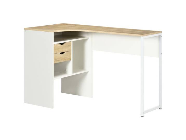Bureau en L avec rangement - 120x60 cm - Étudier ou travailler - 3 niches - Chêne clair - Chambre maison