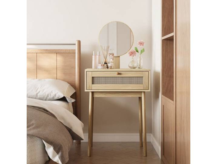 Bladez - Coiffeuse en osier avec miroir - Coiffeuse compacte avec tiroirs - Idéale pour les petites chambres et les appartements