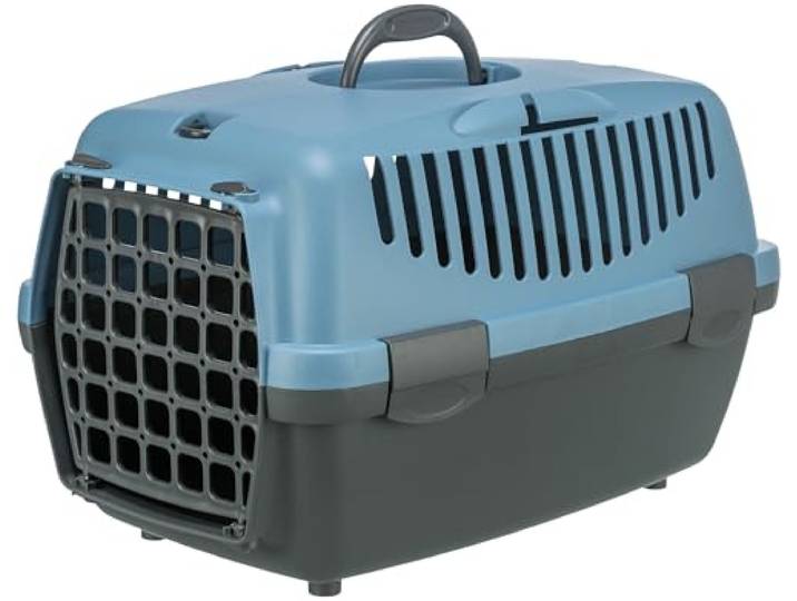 TRIXIE Transportbox Capri 1, XS: 32 × 31 × 48 cm - draaggreep - kunststof - donkergrijs/pastelblauw - 39812