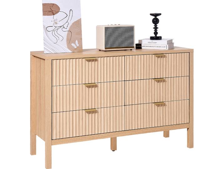 Commode VEVOR avec 6 tiroirs encastrés et système anti-glissement et anti-basculement pour salon chambre entrée couloir (bois clair)