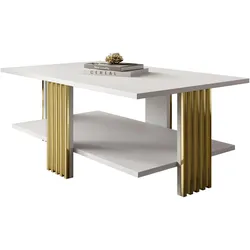 COUCHTISCH SAPHIRA GOLD mit Ablageboden, Weiß matt
