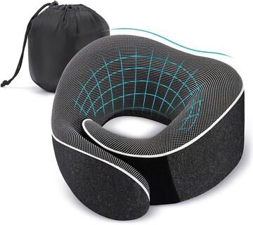 Uplifted Trends Ergonomic Travel Neck Pillow Memory Foam Support For Airplane & Car Portable & Compact With Storage Bag black
