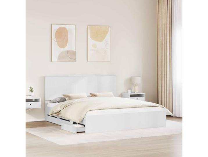 KTHLBRH Bettgestell weiß 180 x 200 cm aus technischem Holz Selbsttragendes Design, feste Latten, versteckte Schubladen, einfache Wartung