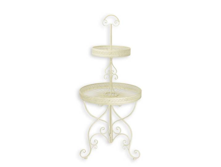 Aubaho Dekoobjekt Grosse Etagere aus Eisen 2-stufig cremeweiß Replikat Retro Design Deko