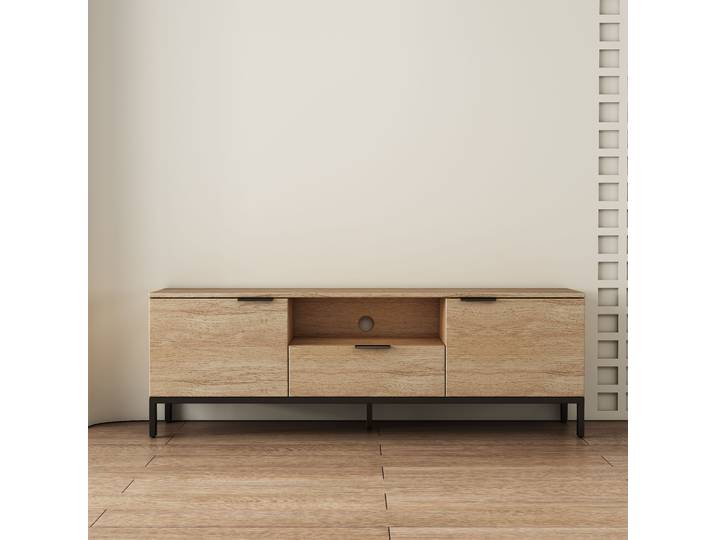 TV-Board OTTO HOME Jorinde , beige (natur), B:150cm H:50cm T:40cm, Sideboards, TV-Board, Melaminoberfläche, flexibler Stauraum und robustes Metallgestell