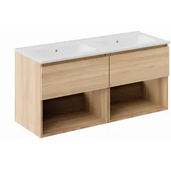 Cosmic Bbest Unterschrank 2 Schubladen Und 2 Ablagen mit Keramik-Waschbecken, Eiche Natur, WJB010P22 WJB010P2215194