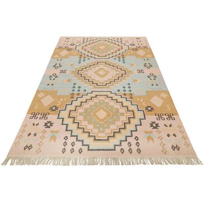 Teppich GREEN LOOOP "Mayenne GL-82104", rosa, B:80cm H:5mm L:150cm, Baumwolle, Schurwolle, Teppiche, Teppich, handgewebter Naturfaserteppich aus 65% Wolle/35% Baumwolle, Fransen