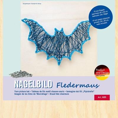 PEBARO NB5 - Nagelbild Fledermaus, Fadenbild 20x20cm, String Art Bastelset inkl. Nägel