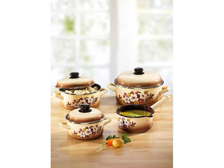Topf-Set, 7-teilig aus Stahl-Emaille, Blumen