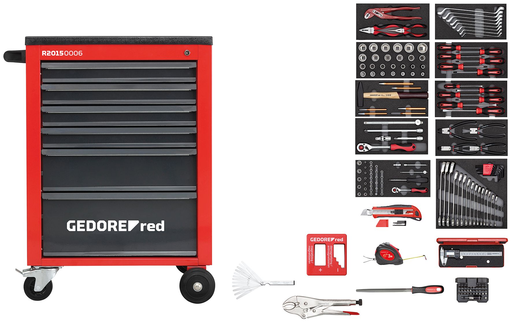 GEDORE red R21560002 Werkzeugsatz im Werkstattwagen MECHANIC rot 166-teilig, 3301668