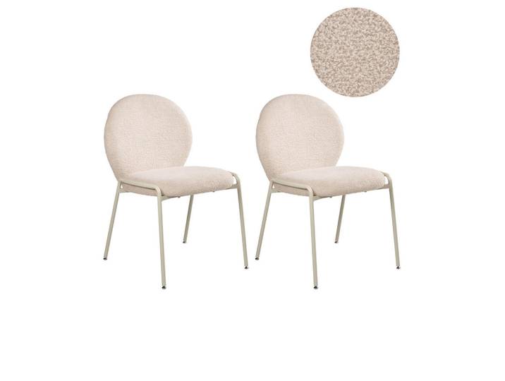 Beliani Stuhl 2er-Set Bouclé Hellbeige Ellie, Beige, 56x83x65 cm, Wohnzimmer, Sessel