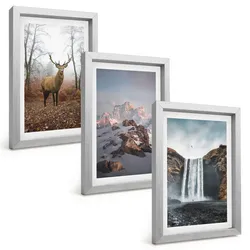 BILDER SET 3er Set - 20x30 cm Silberner Rahmen - Wilde Berglandschaften