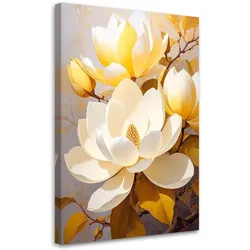BILD auf Leinwand, Helle Magnolien mit gelbem Licht im Hintergrund