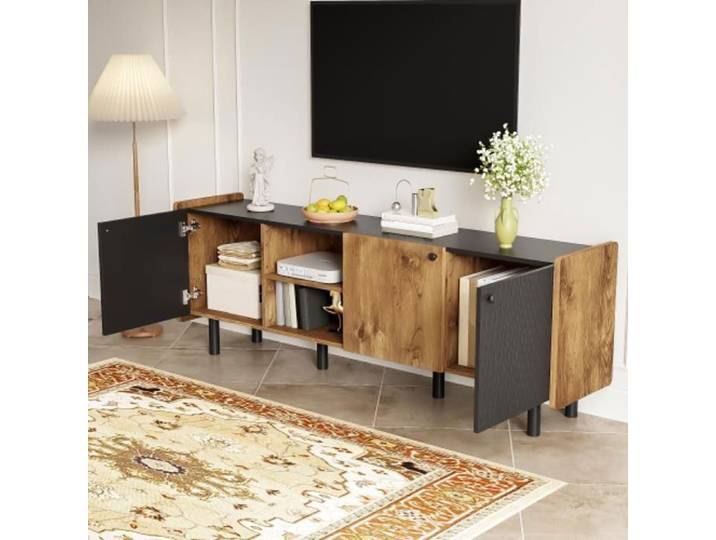 Meuble TV-design modern-noir+couleur bois Panneau de particules 1604058cm 50-59 pouces