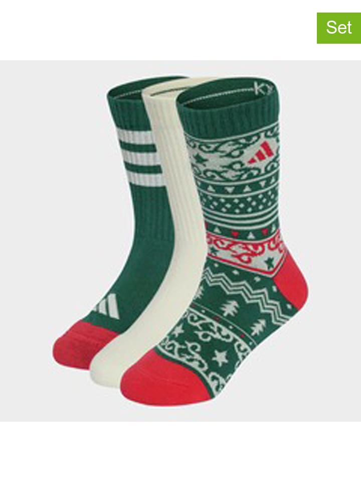 adidas 3er-Set: Socken in Grün/ Creme - 22