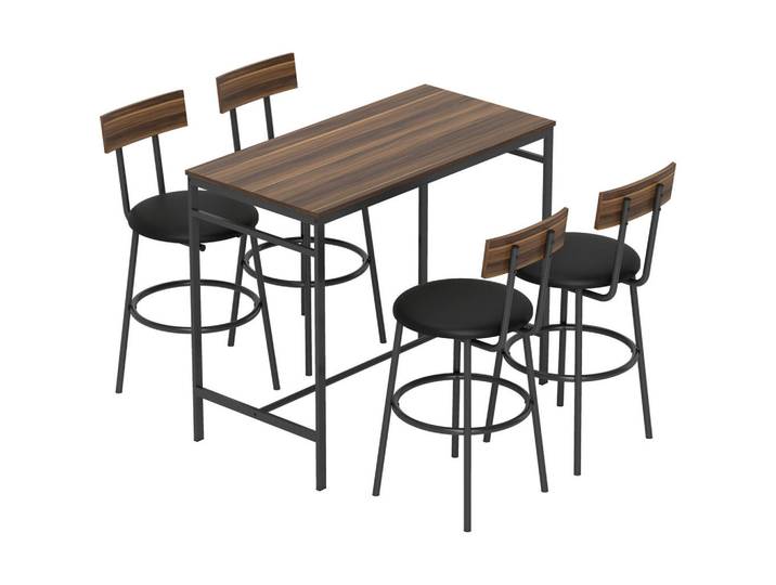 Homcom Bartisch mit Barhocker-Set Esstisch mit 4 Stühlen mit Fußstütze Rückenlehne, Braun, Metall, 55x90x110 cm, Esszimmer, Barmöbel, Barschränke &Theken