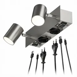 ledscom.de Wandspot WAIKA, 2-flammig, chrom, Steckdosen, USB-C, USB-A, inkl. LED GU10 Lampen je 450lm, warmweiß