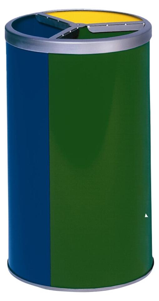 Robuste Wertstoffsammelstation ohne Dach | 30 Liter je Behälter, HxBxT 72x42x42cm | Verzinkter Stahl | Blau, Grün, Gelb