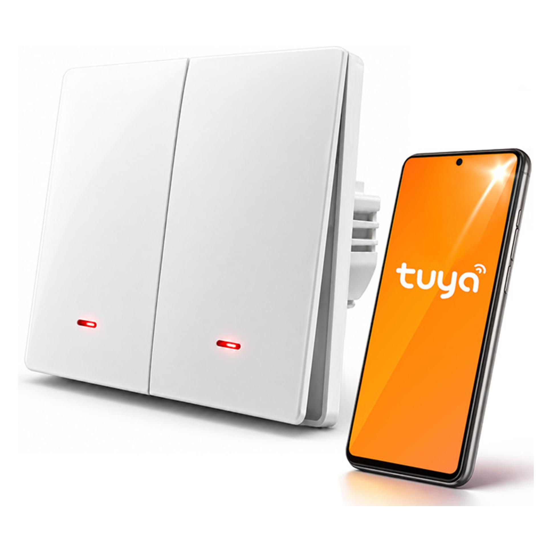 Qoltec Inteligentny 2-kanałowy włącznik wyłacznik światła | Wi-Fi |Timer| Tuya | Smart life | Biały (52706)