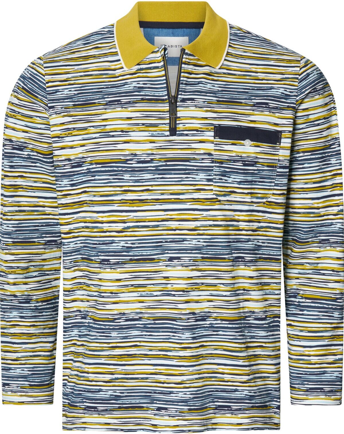 Langarm-Poloshirt BABISTA "Langarm-Poloshirt BENITI", Herren, Gr. M, blau (gelb gemustert), Shirts Langarm-Poloshirt