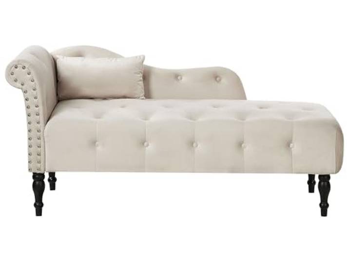 Beliani Linksseitige Chaiselongue Hellbeige Samtstoff Samt Links Gesteppt Stoff, Beige, Abgerundet, Schaumstoff-Füllung, Wellenfederung, Sitzhöhe 45 cm, Belastbarkeit 150 kg, 152 x 62 x 72 cm