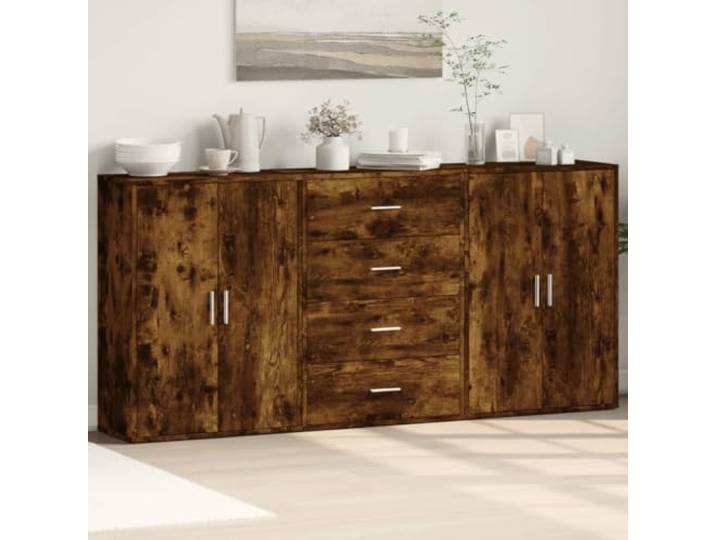 RJPLMFV Anrichte, 3-teilig, Eiche, Rauchgrau, 60 x 31 x 84 cm, Holz Moderne Wohnzimmeraufbewahrung, leicht zu reinigende Oberfläche, Wandbefestigung erforderlich