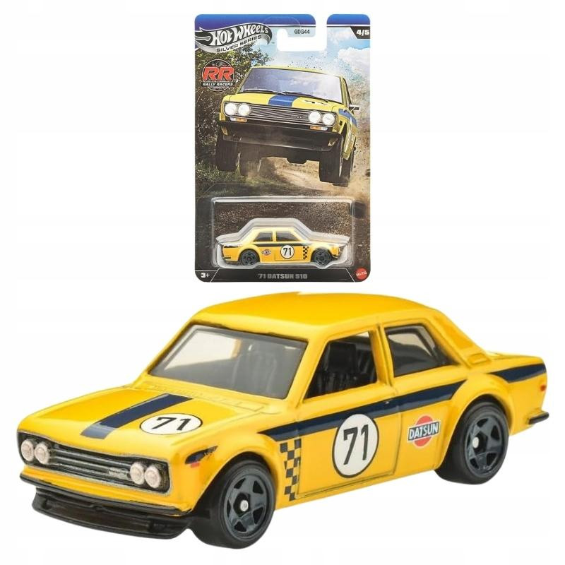 Hot Wheels Silver Series Rally Racers '71 Datsun 510 Geel Schaal 1:64