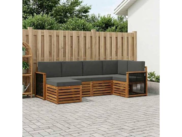 RJPLMFV Ecksofa, 5-teilig, Akazie, massiv, Natur, Anthrazit Modulierbar für den Außenbereich, wetterbeständiges Design, lackierte Oberfläche, Sitzkomfort, Pflege aus Frottee
