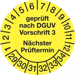 König Werbeanlagen Dreifke® Prüfplakette DGUV Vorschrift 3 nächste Prüfung ab 2029, - 30 mm Folie selbstklebend