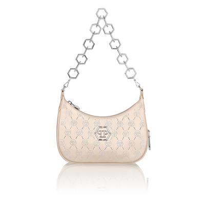 Schultertasche PHILIPP PLEIN "Monogram Mit Schmucksteinen", Damen, beige (6006, crystal, beige), Taschen Schultertasche