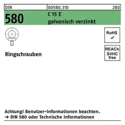 Sandisk, Schrauben, DIN 580 Ringschraube VG M10 Stahl galvanisch verzinkt