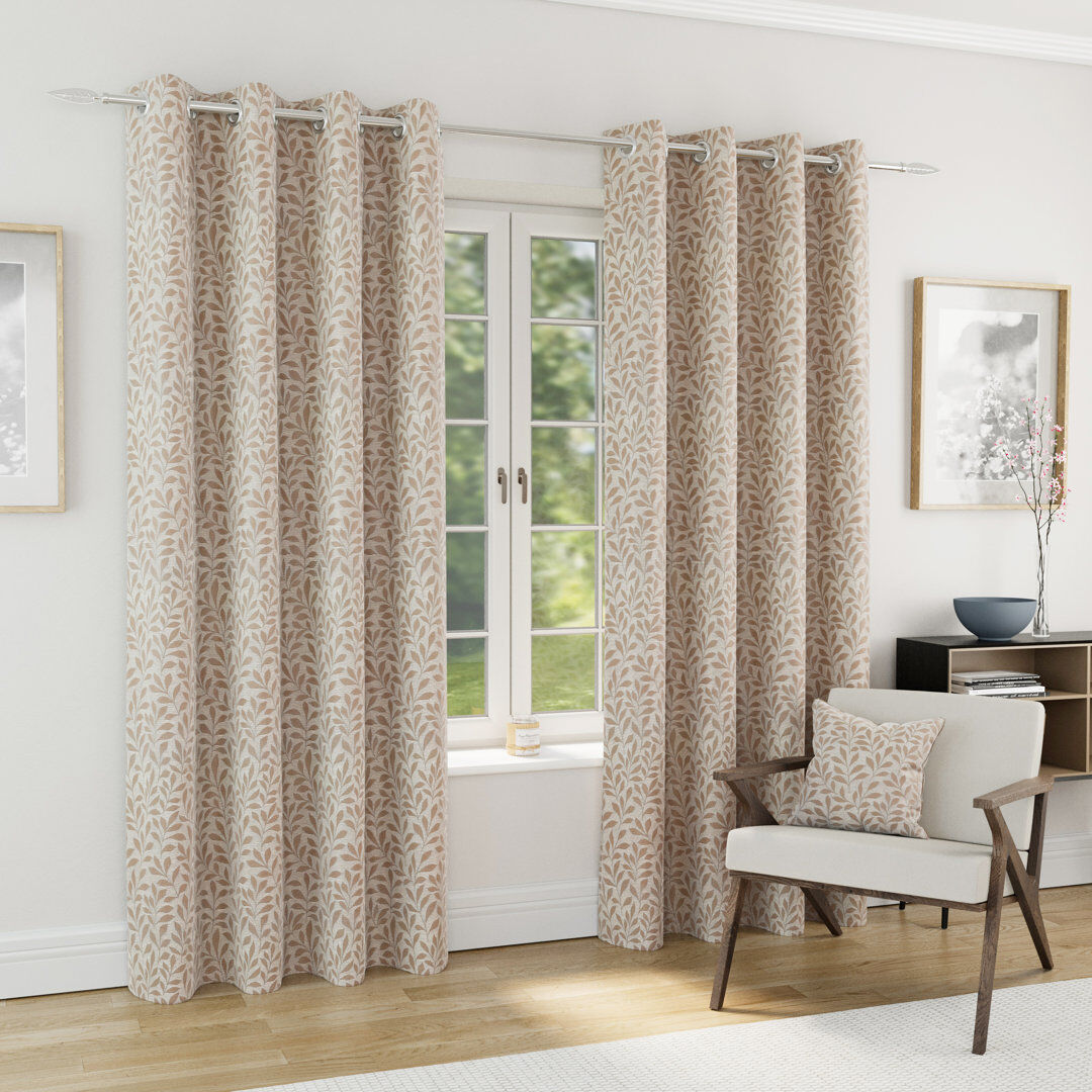 17 Stories Sherwood 100% Blackout Thermal Jacquard Leaf Design Curtains with Eyelet Header (PAIR) Natural 168cm Width x 229cm Drop
