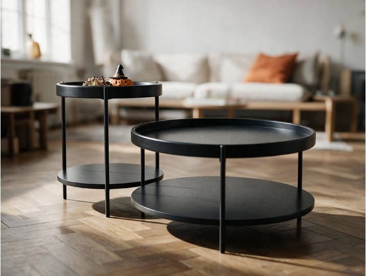 WILLIAMSPACE Couchtisch Set runde Beistelltische 2tlg – schwarz, 2 Höhen, für Wohnzimmer
