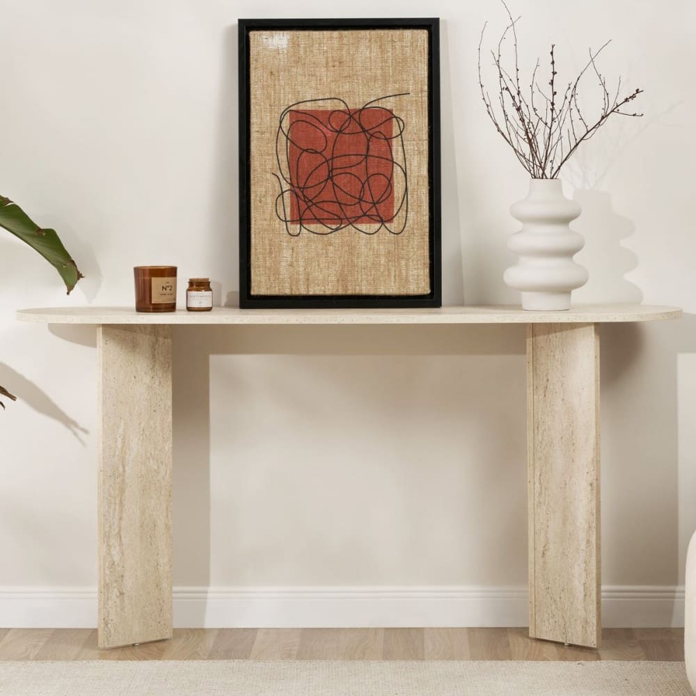 Homifab Console ovale effet travertin 150 cm Beige 150x75x35cm