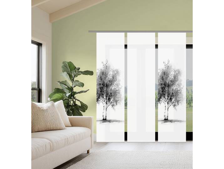 Schiebegardine HOME WOHNIDEEN TREE , weiss (grau), B:60cm H:245cm, Polyester, Gardinen, Schiebegardine, Schiebewand Seidenoptik, SET, Digitaldruck