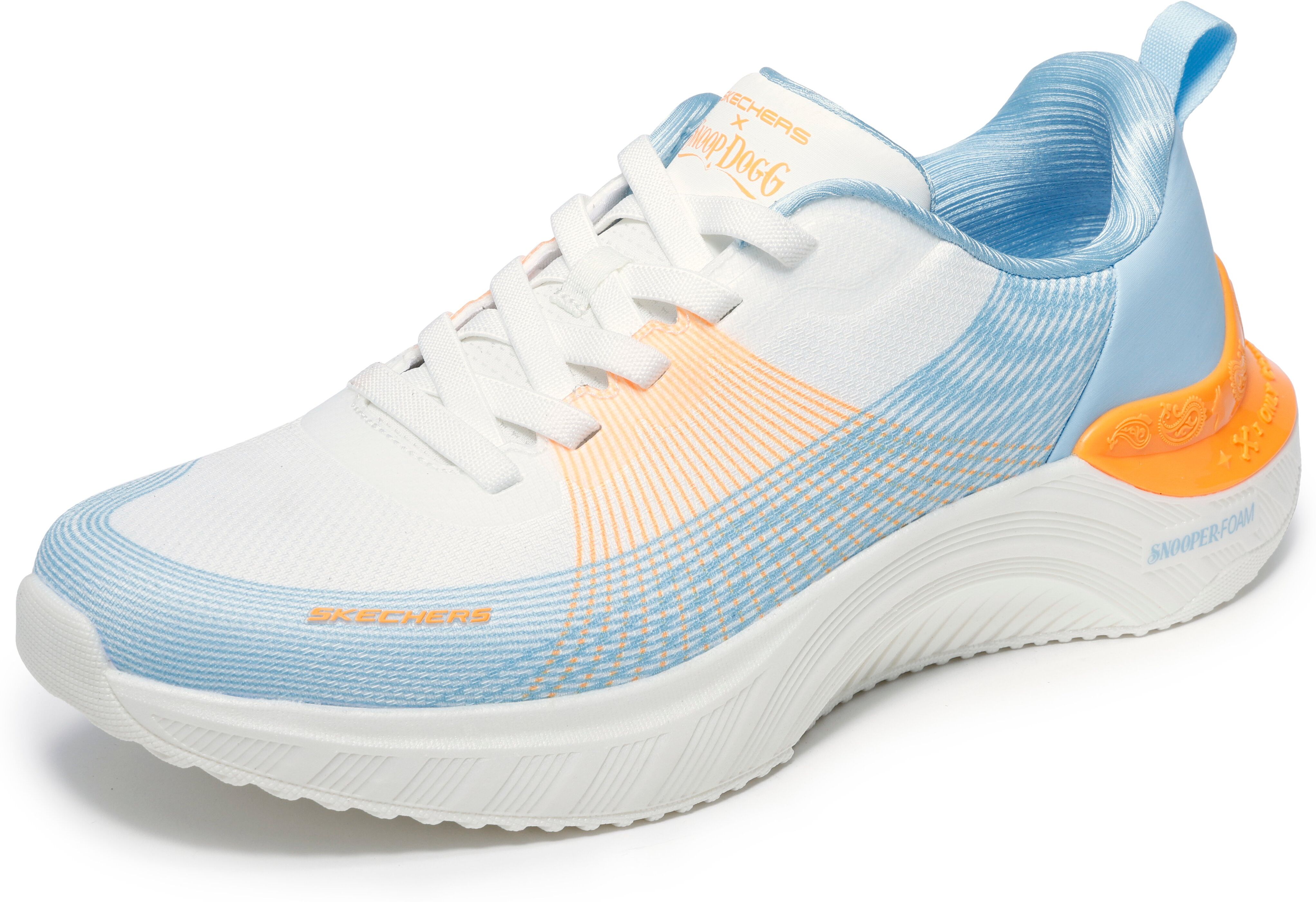 Slip-On Sneaker SKECHERS "SNOOP ACE-CYBER WALKER", Herren, Gr. 42, Textil, blau (weiß, blau), Lederimitat, Textil, kontrastfarbene Details, Schuhe Slip-On Sneaker, Schnürschuh, Sportschuh, Snoop Sneaker zum Schlupfen