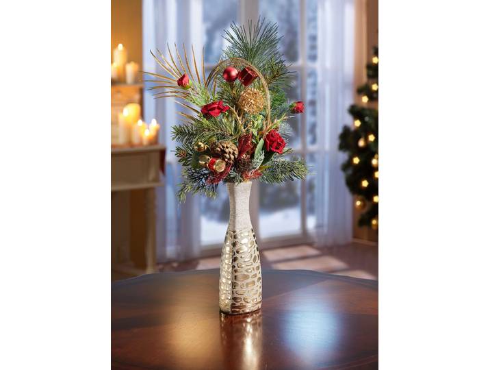 Mini-Röschen-Arrangement in Vase, Rot-Grün