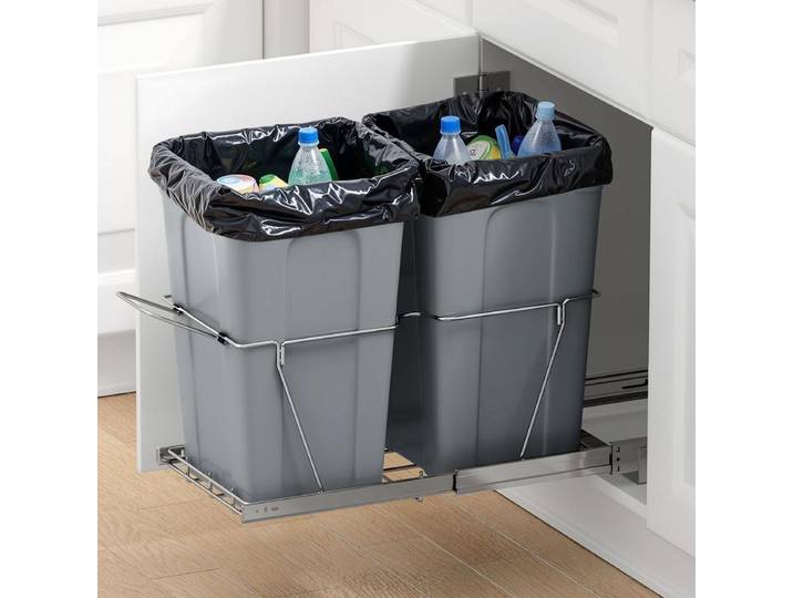 Poubelle coulissante sous évier et sous comptoir, grande capacité de 2 x 24,85 L, collecteur de déchets de cuisine avec poignée, système de tri sélectif des déchets pour meuble sous évier, restaurant,