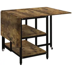 STILVORA Klapptisch Stahl Braun 140x80x75 cm, ausziehbar mit 2 Ablagen und Rollen
