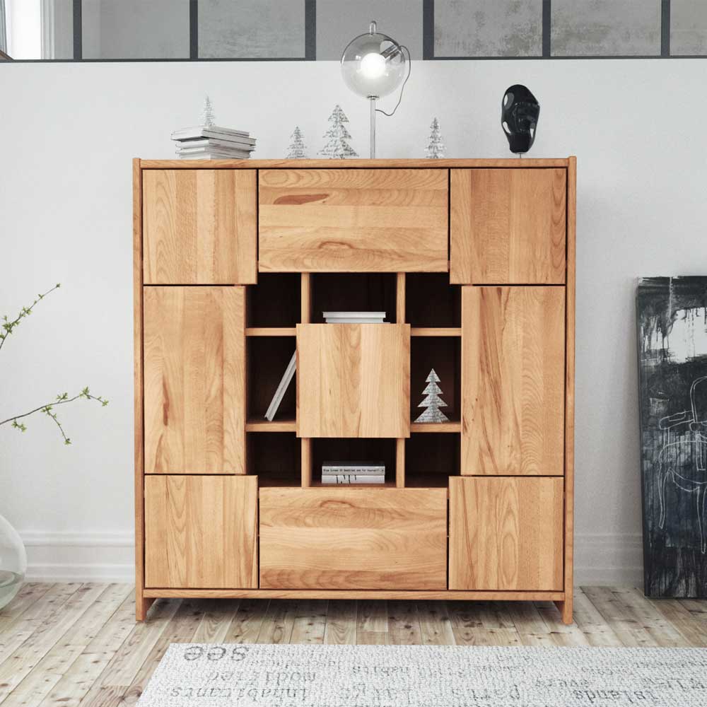 Pharao24.de Wohnzimmer Highboard aus Kernbuche Massivholz modern