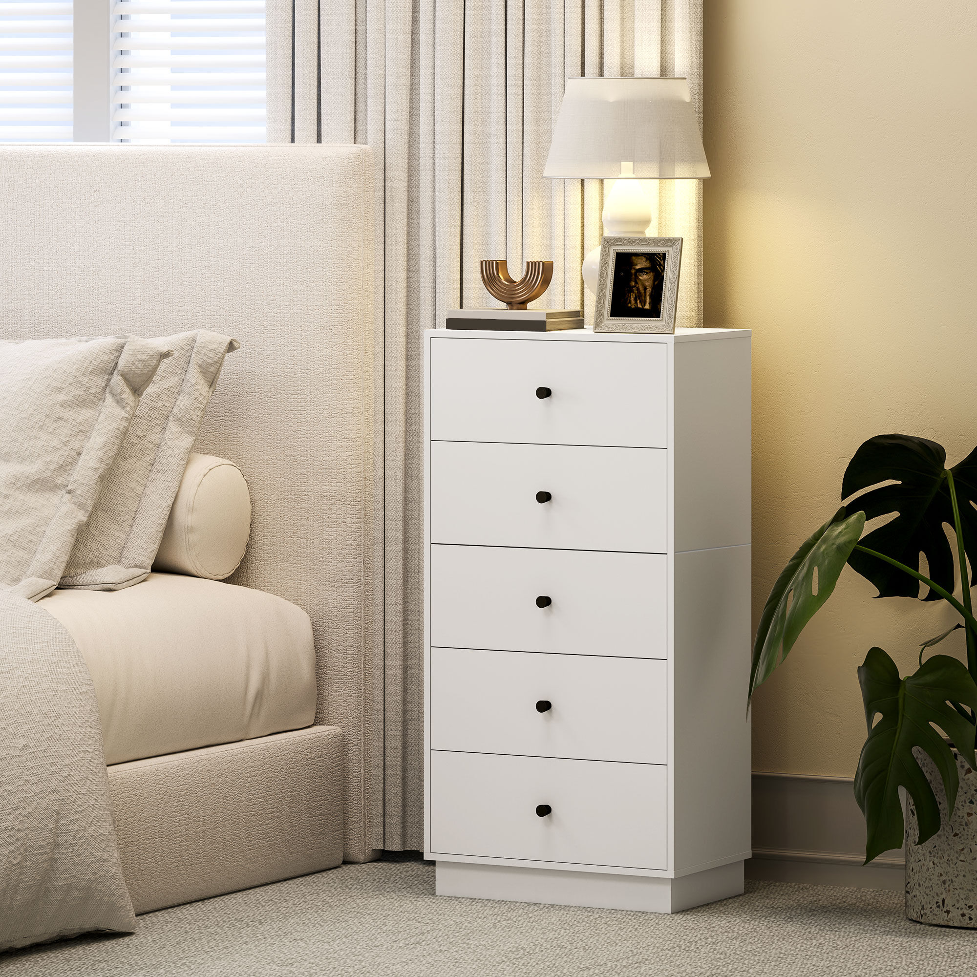 Altro Cassettiera 5 Cassetti Per Camera Da Letto Moderna E Salvaspazio, 47x29x95 Cm, Bianco