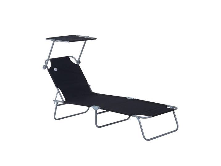 Outsunny Sonnenliege mit Sonnenschutz, Schwarz, Metall, 58x27x187 cm, Gartenmöbel, Gartenliegen